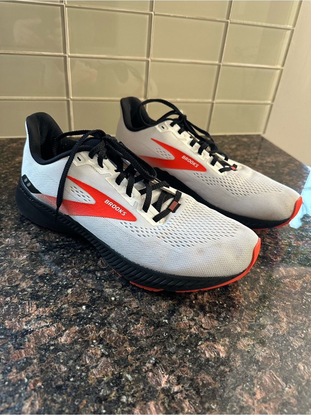 Brooks White and Orange Men's Running Shoes Launch 8